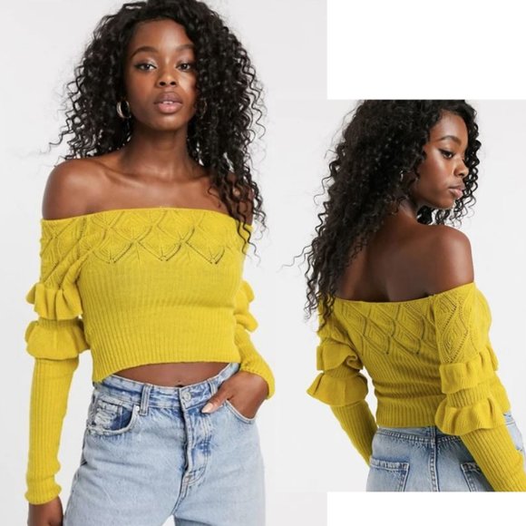 ASOS Tops - ASOS Design Off-shoulder Knit Top with Ruffles sz